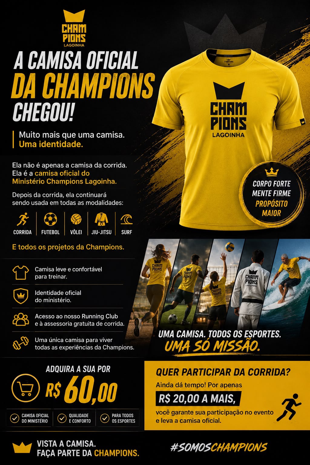 Camisa oficial Champions Lagoinha e o Running Club